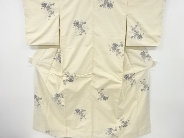 JAPANESE KIMONO / ANTIQUE KIMONO / SILK / TSUMUGI / WOVEN PEONY & KIKU